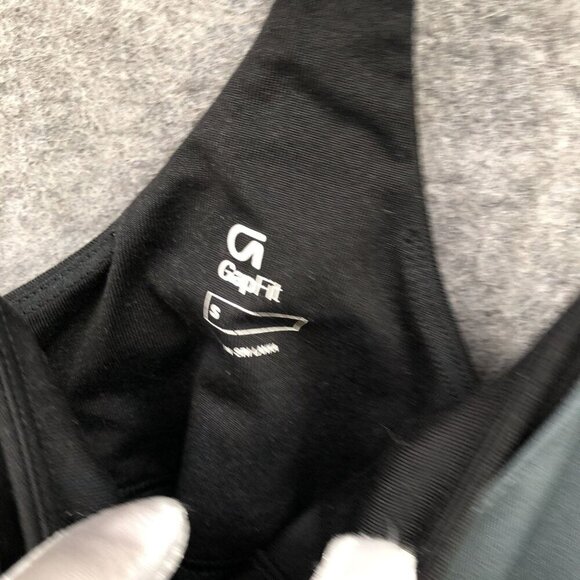 Gap Fit Active Tank Top Womens S Built In Bra Layered Cinch Hem Gray Black - Picture 5 of 9